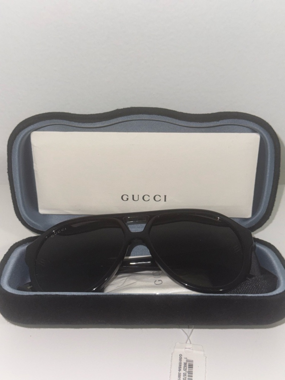 Gucci Men's Black Sunglasses with Glossy Frame Aviator